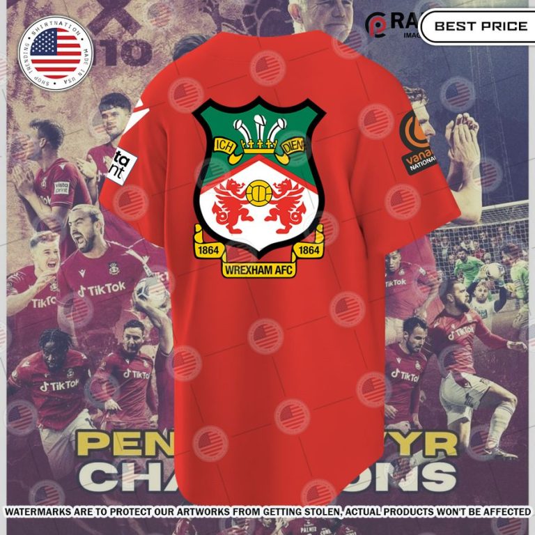 Wrexham AFC 22 23 Champions Red Baseball Jersey Amazing Pic