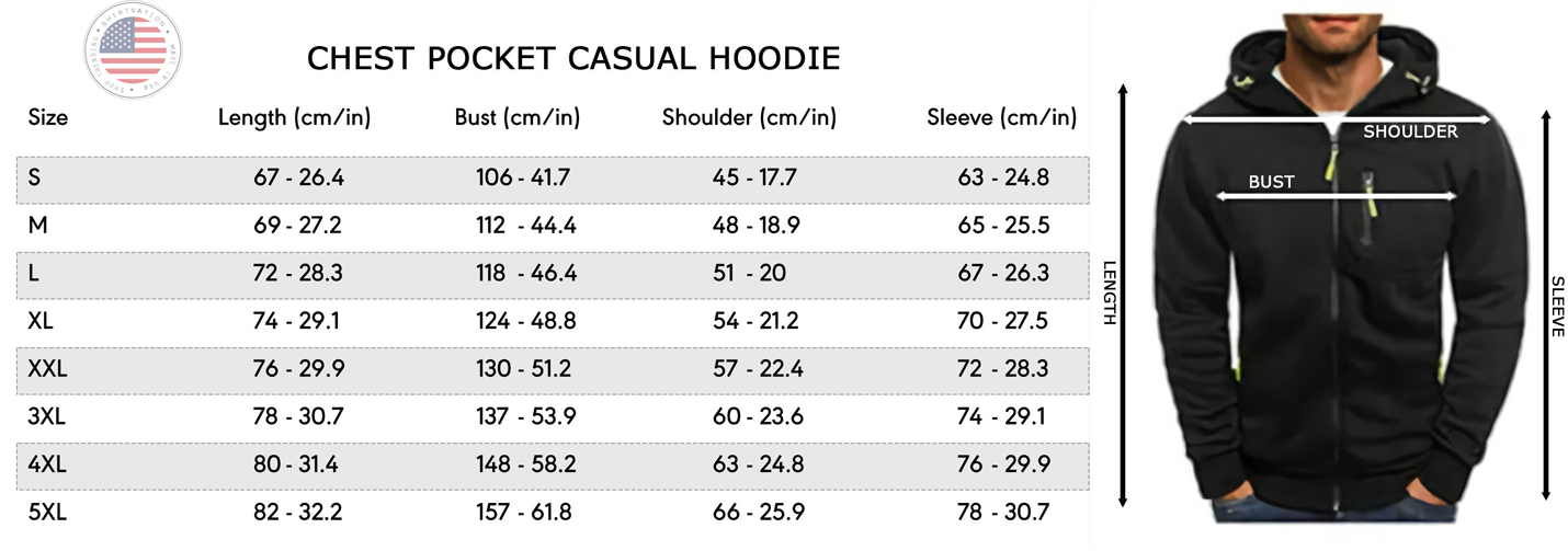 Chest Pocket Hoodie Size Chart Shirtnation