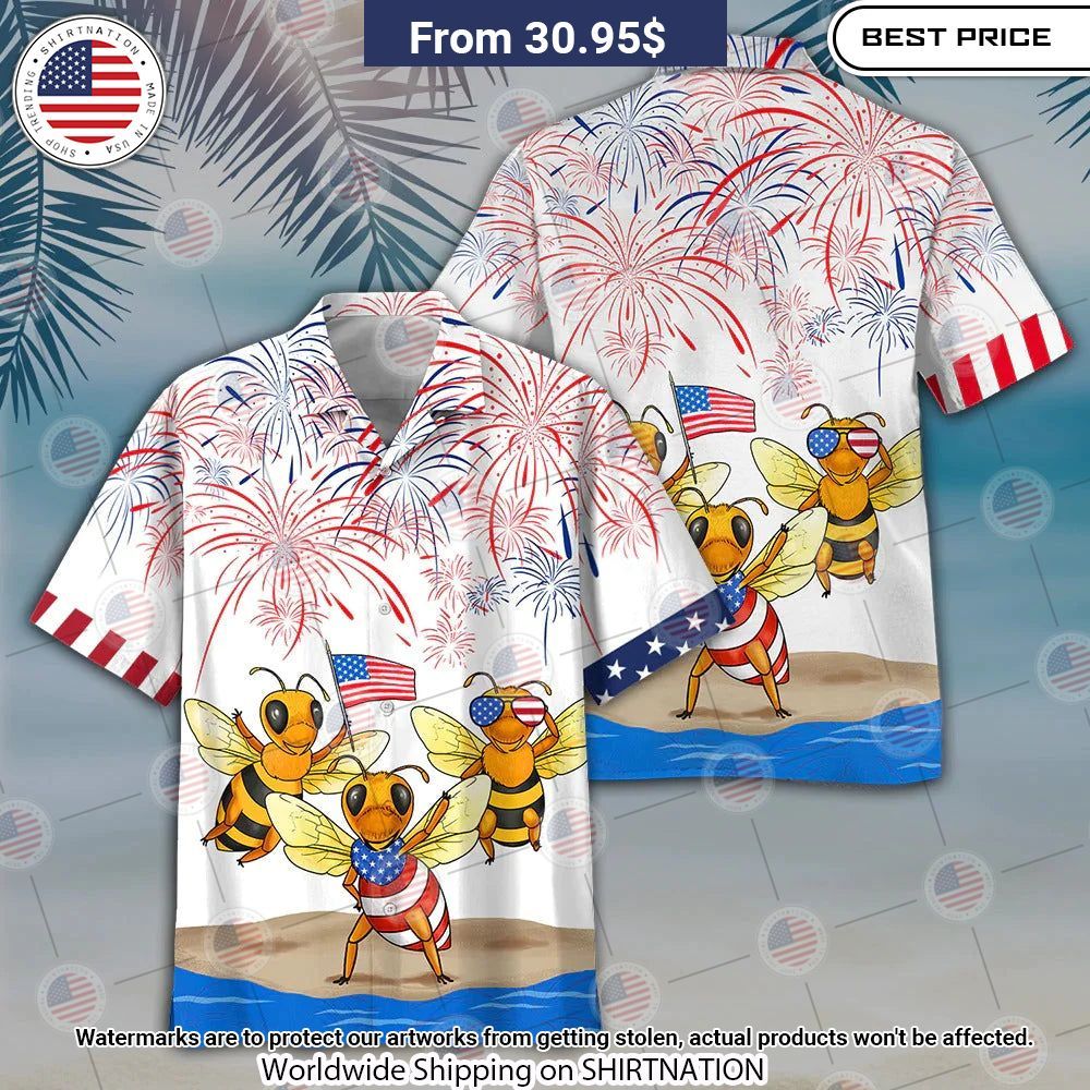 Bee Independence Day Hawaiian Shirt Elegant and sober Pic