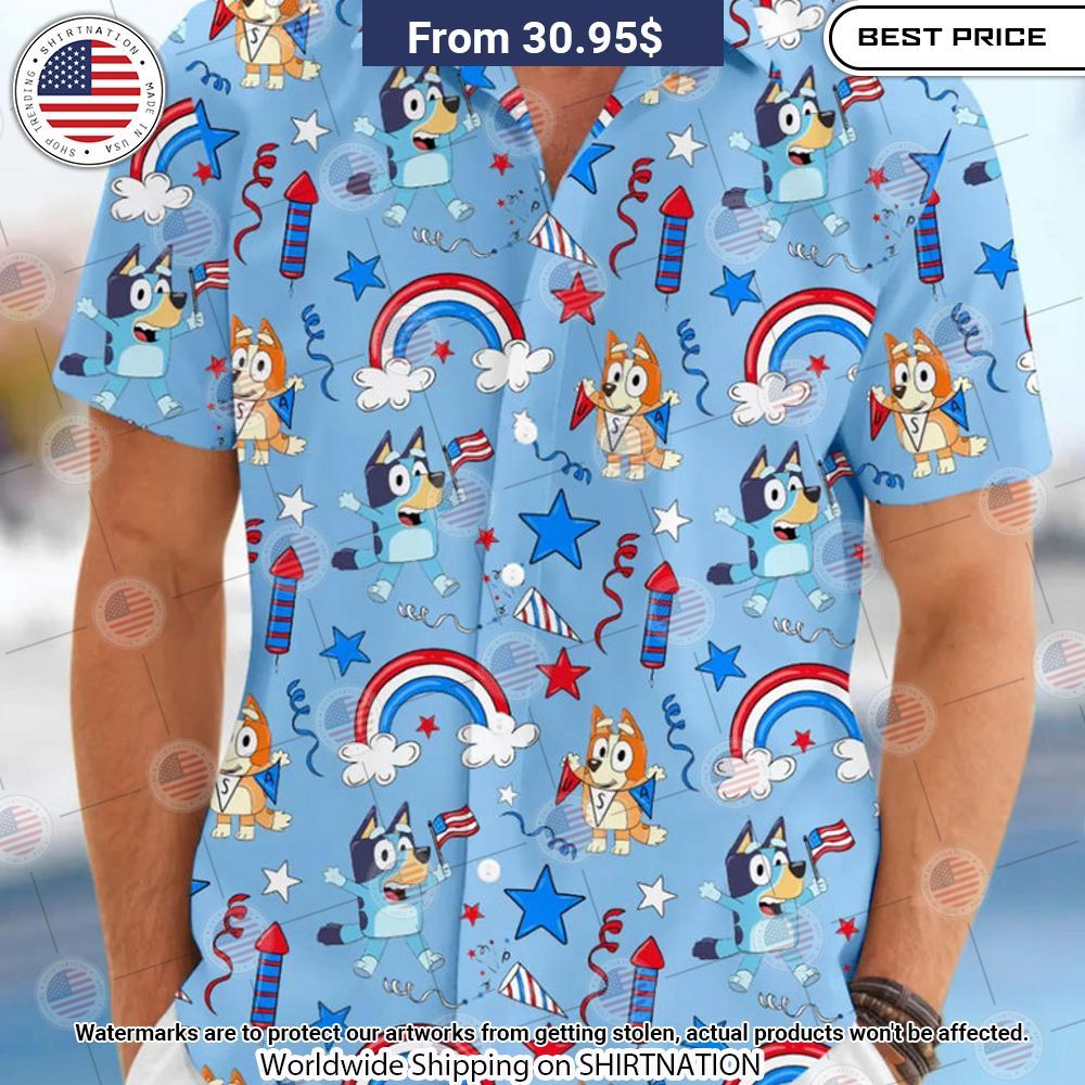 Bluey 4th Of July Rainbow Hawaiian Shirt Loving click