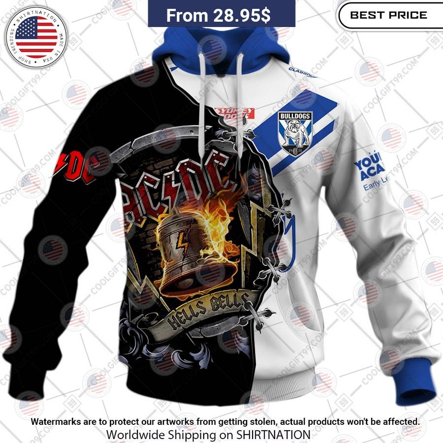 Canterbury Bankstown Bulldogs ACDC Hells Bells CUSTOM Hoodie Unique and sober