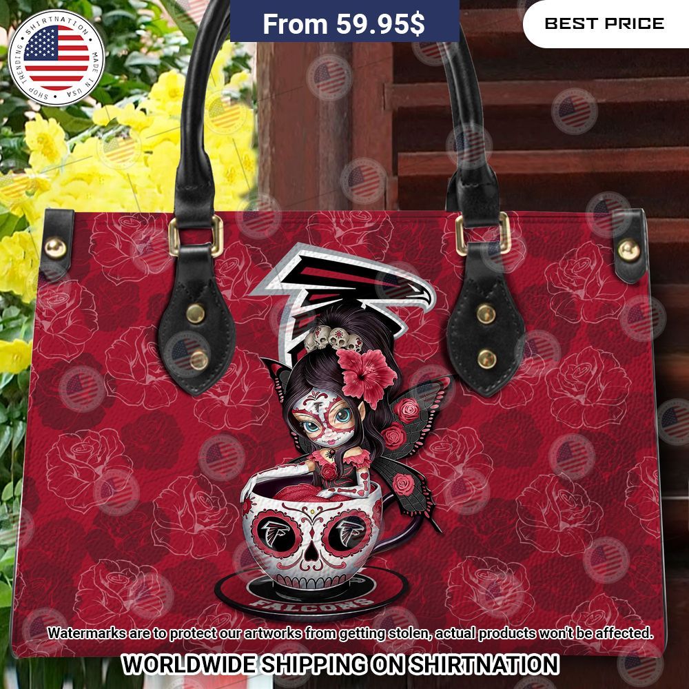 Custom Atlanta Falcons Sugar Skull Girl Leather Handbag Sizzling