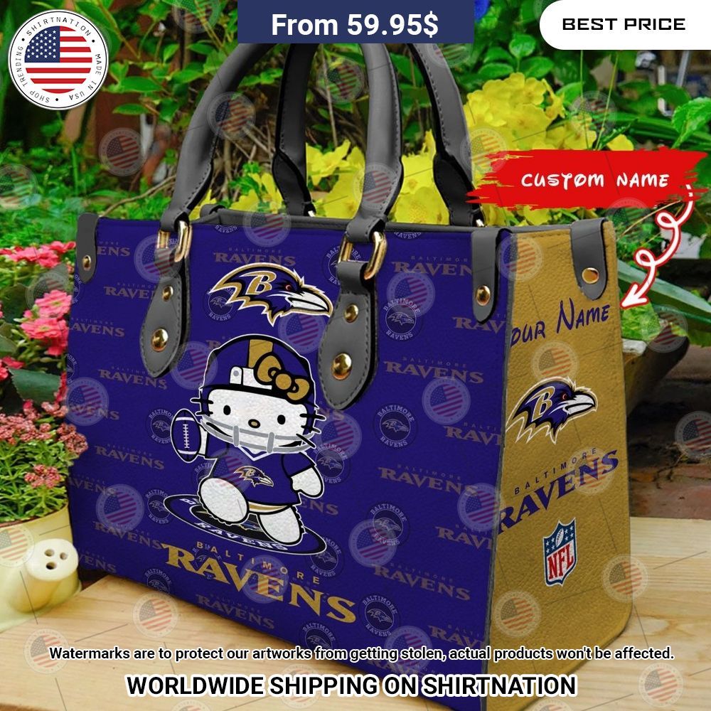 Custom Baltimore Ravens Hello Kitty Leather Handbag Nice shot bro