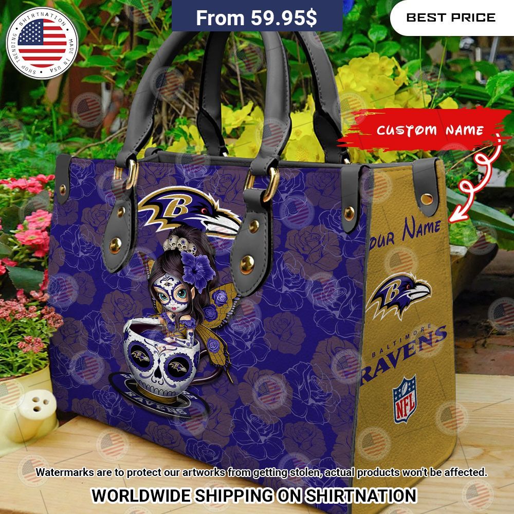 Custom Baltimore Ravens Sugar Skull Girl Leather Handbag Sizzling