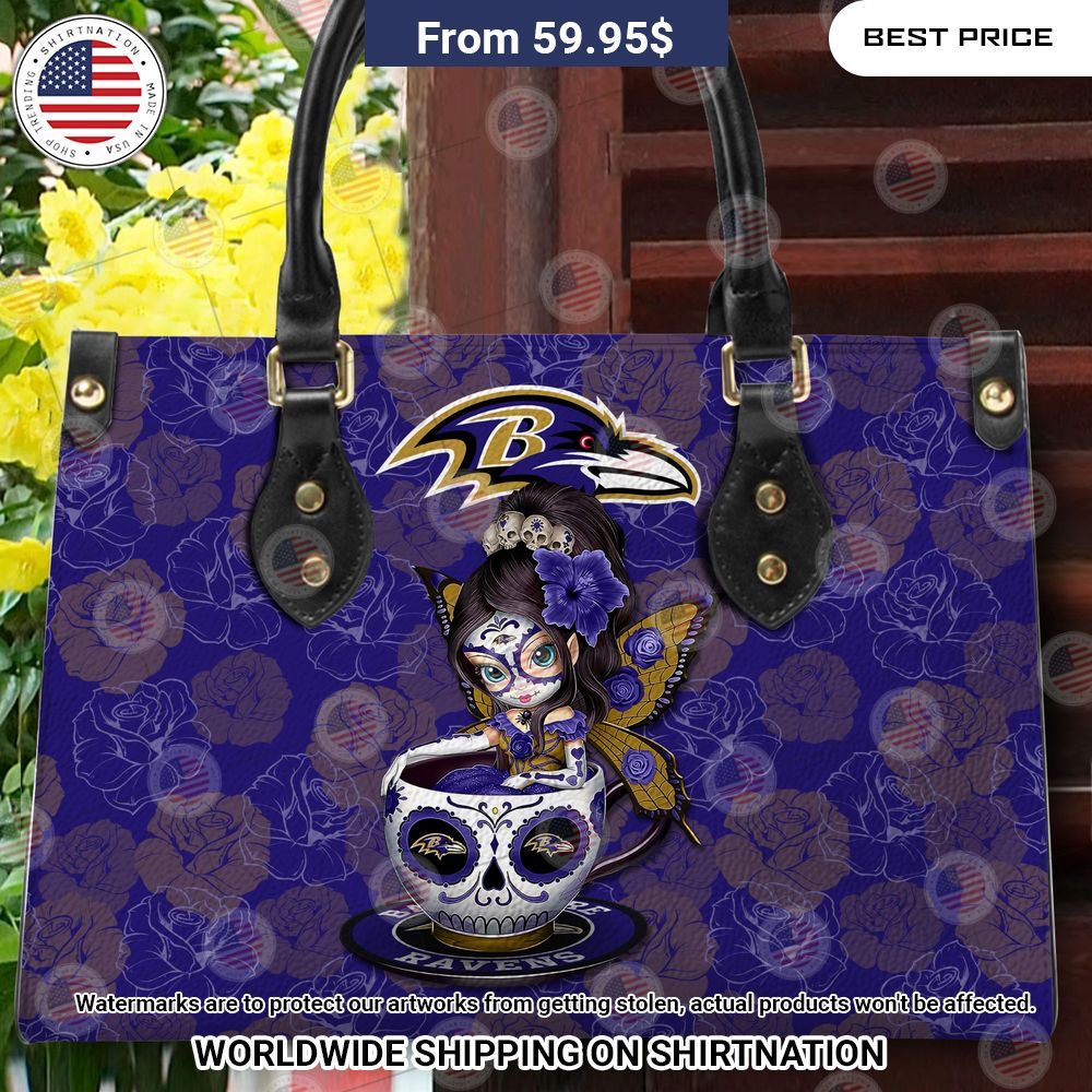 Custom Baltimore Ravens Sugar Skull Girl Leather Handbag Pic of the century