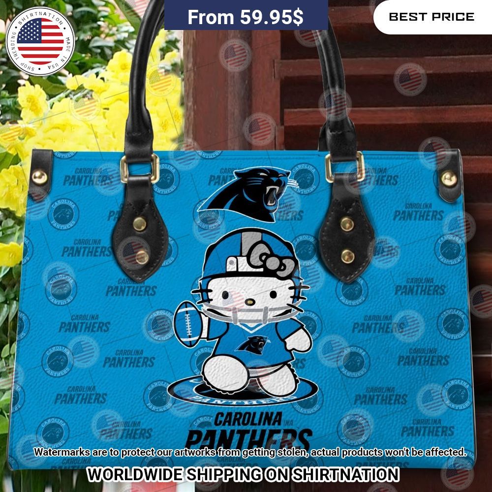 Custom Carolina Panthers Hello Kitty Leather Handbag Nice shot bro