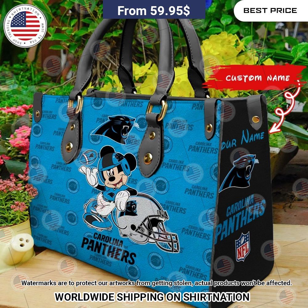 Custom Carolina Panthers Mickey Mouse Leather Handbag My friends!