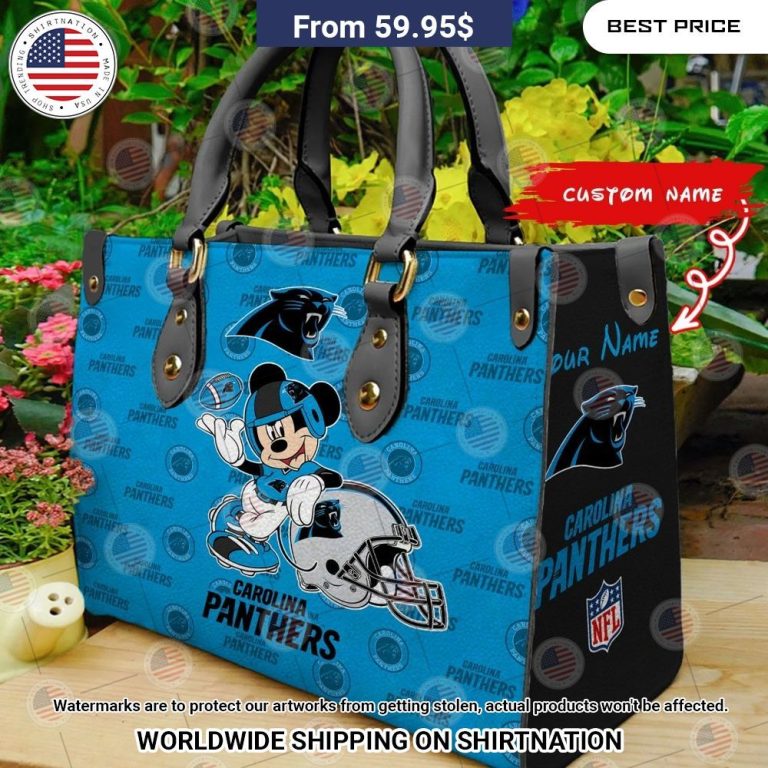 Custom Carolina Panthers Mickey Mouse Leather Handbag Nice Pic