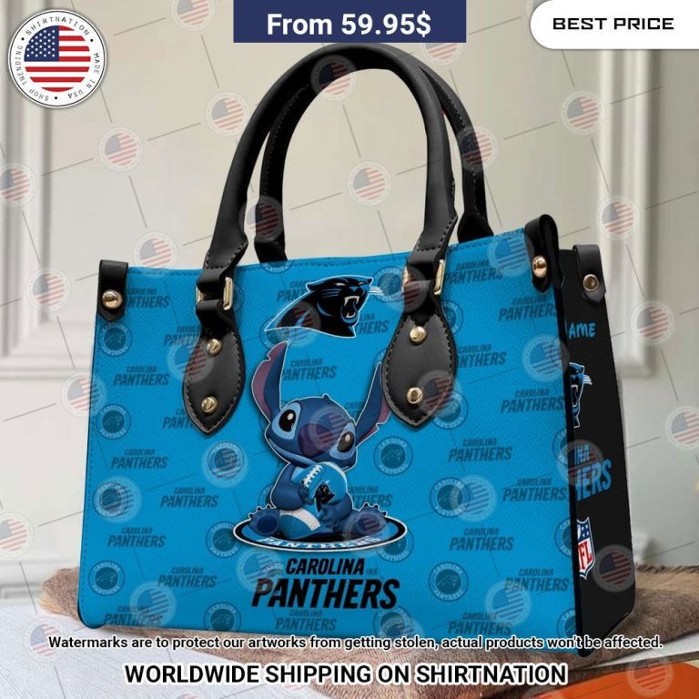 Custom Carolina Panthers Stitch Leather Handbag You look lazy