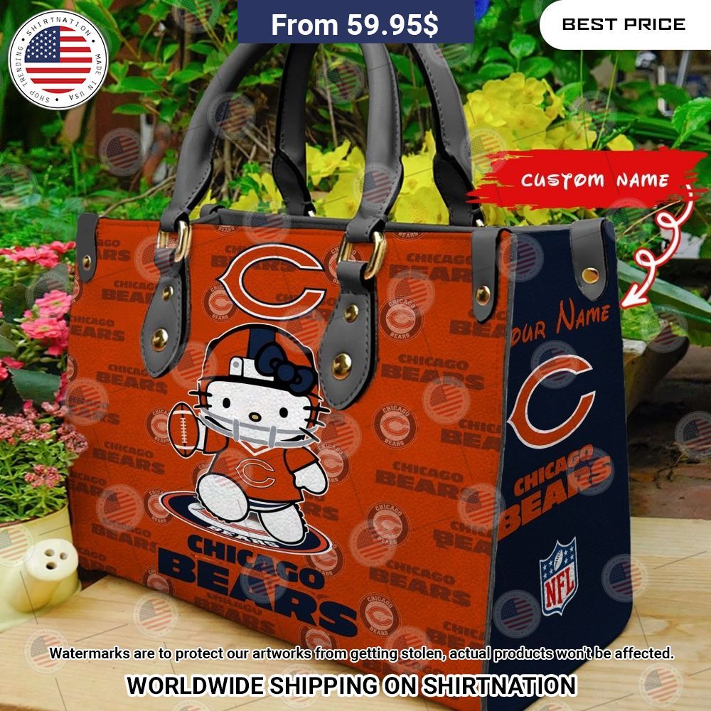 Custom Chicago Bears Hello Kitty Leather Handbag You look beautiful forever