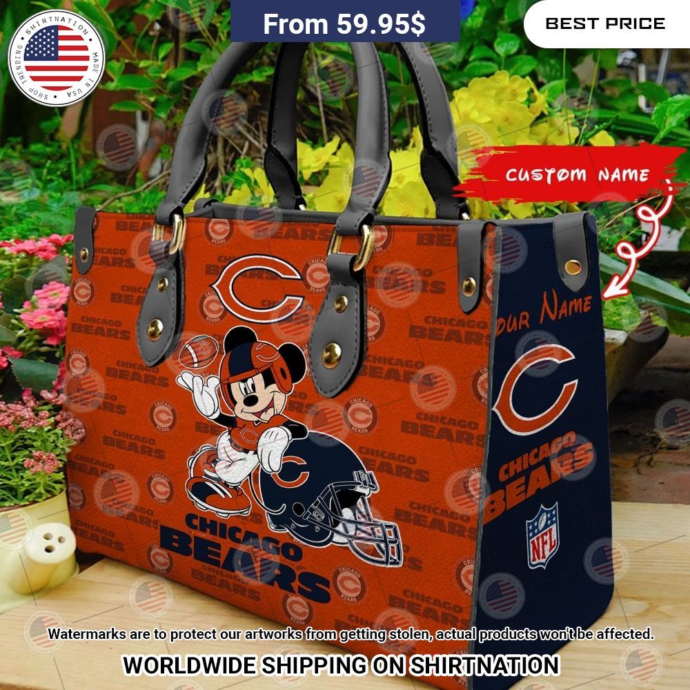 Custom Chicago Bears Mickey Mouse Leather Handbag Nice elegant click