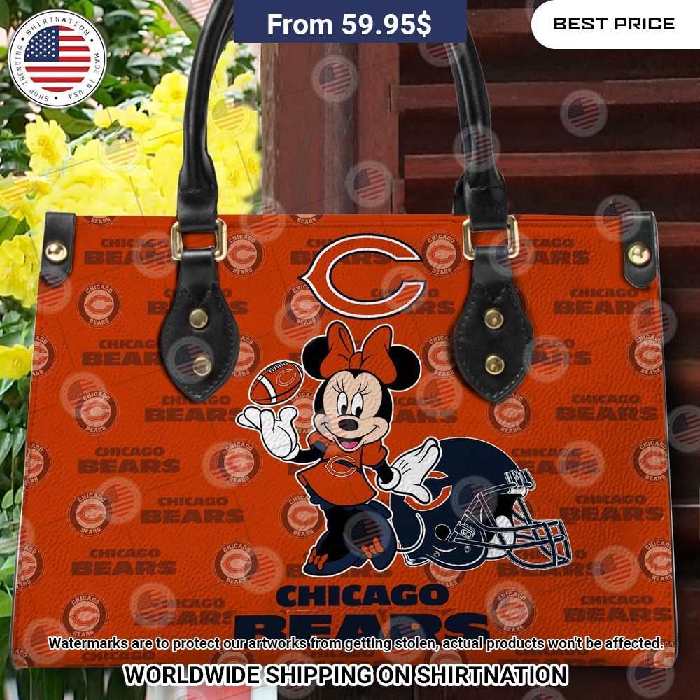 Custom Chicago Bears Minnie Mouse Leather Handbag Speechless