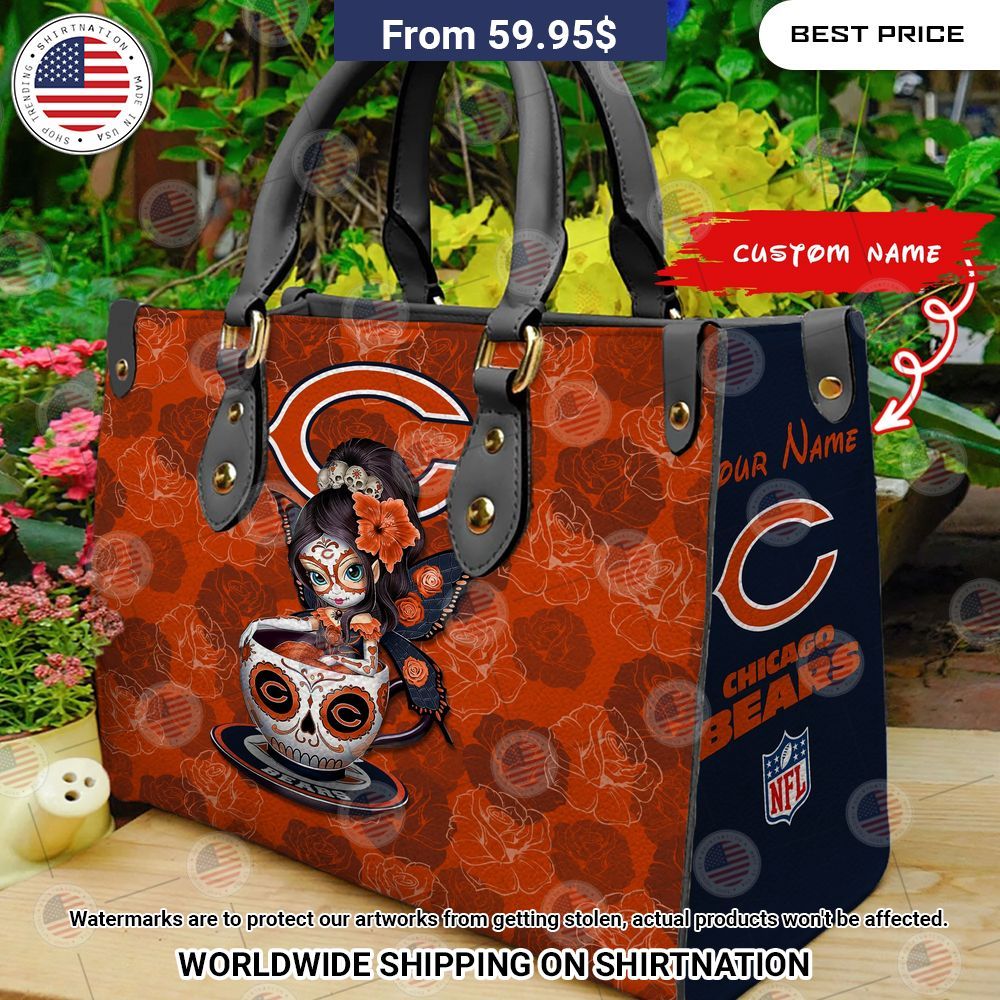 Custom Chicago Bears Sugar Skull Girl Leather Handbag Looking so nice