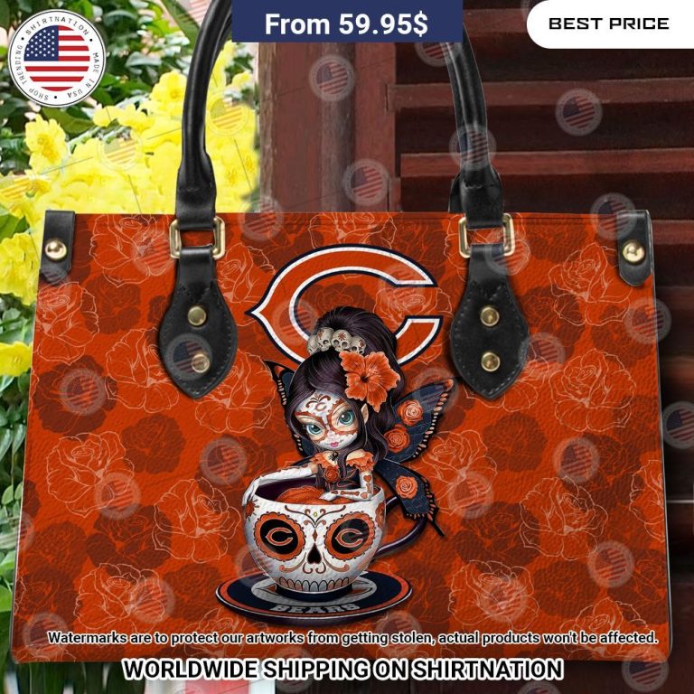 Custom Chicago Bears Sugar Skull Girl Leather Handbag Loving click