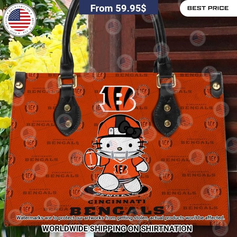 Custom Cincinnati Bengals Hello Kitty Leather Handbag Out of the world