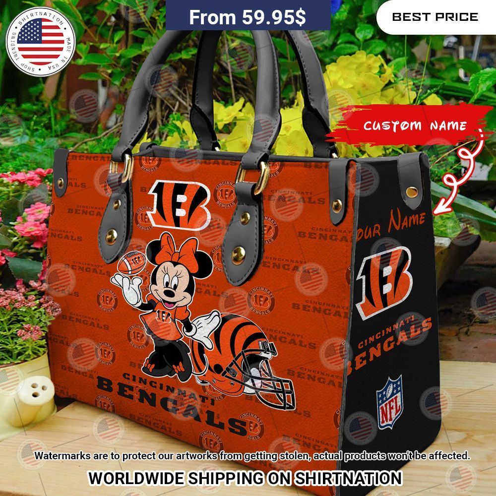 Custom Cincinnati Bengals Minnie Mouse Leather Handbag Nice elegant click