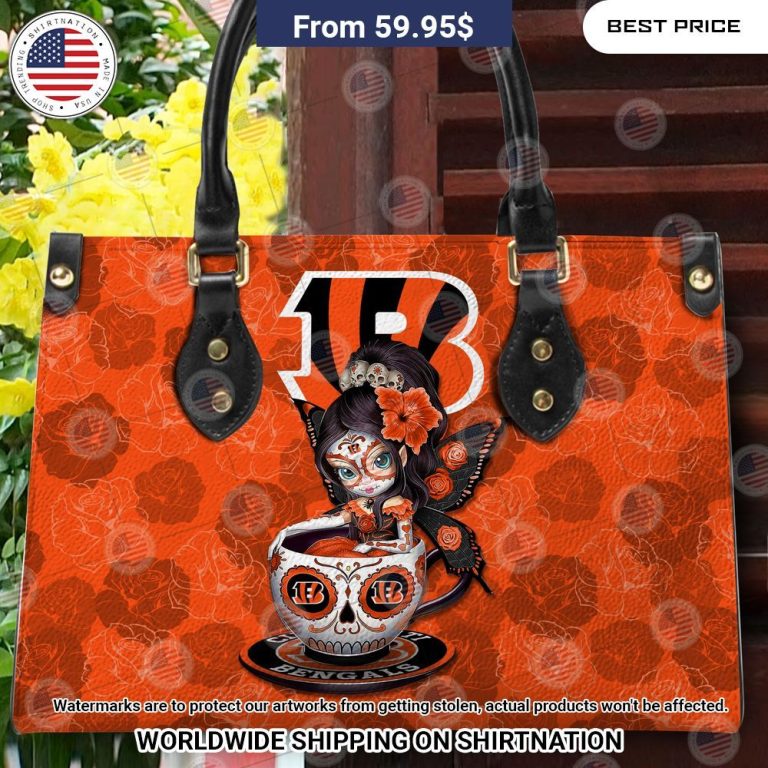 Custom Cincinnati Bengals Sugar Skull Girl Leather Handbag You look too weak