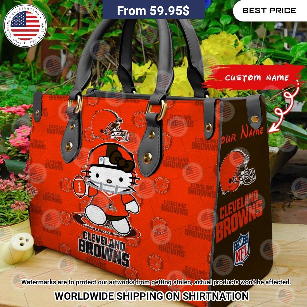 Custom Cleveland Browns Hello Kitty Leather Handbag Studious look