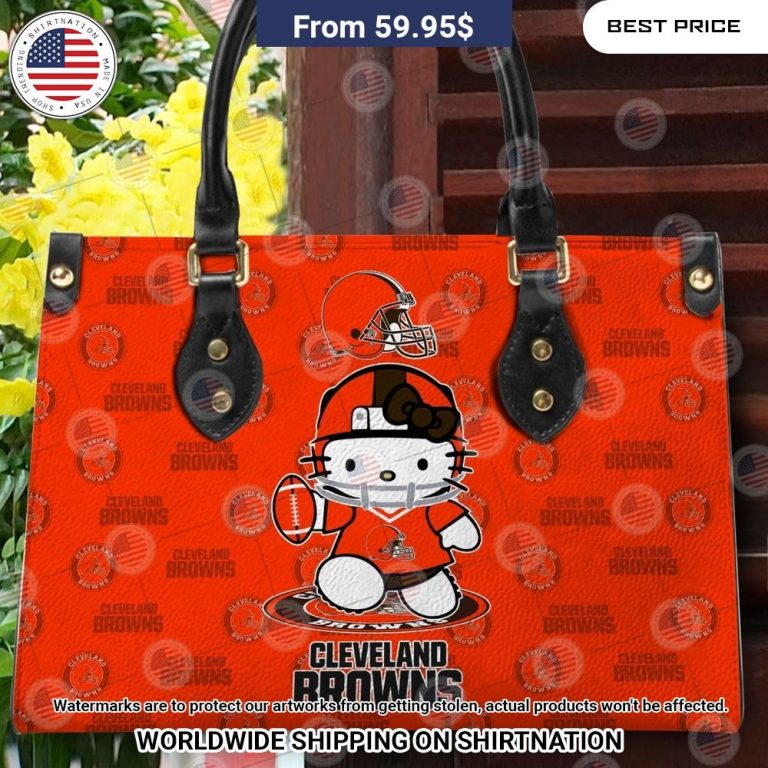 Custom Cleveland Browns Hello Kitty Leather Handbag Eye soothing picture dear