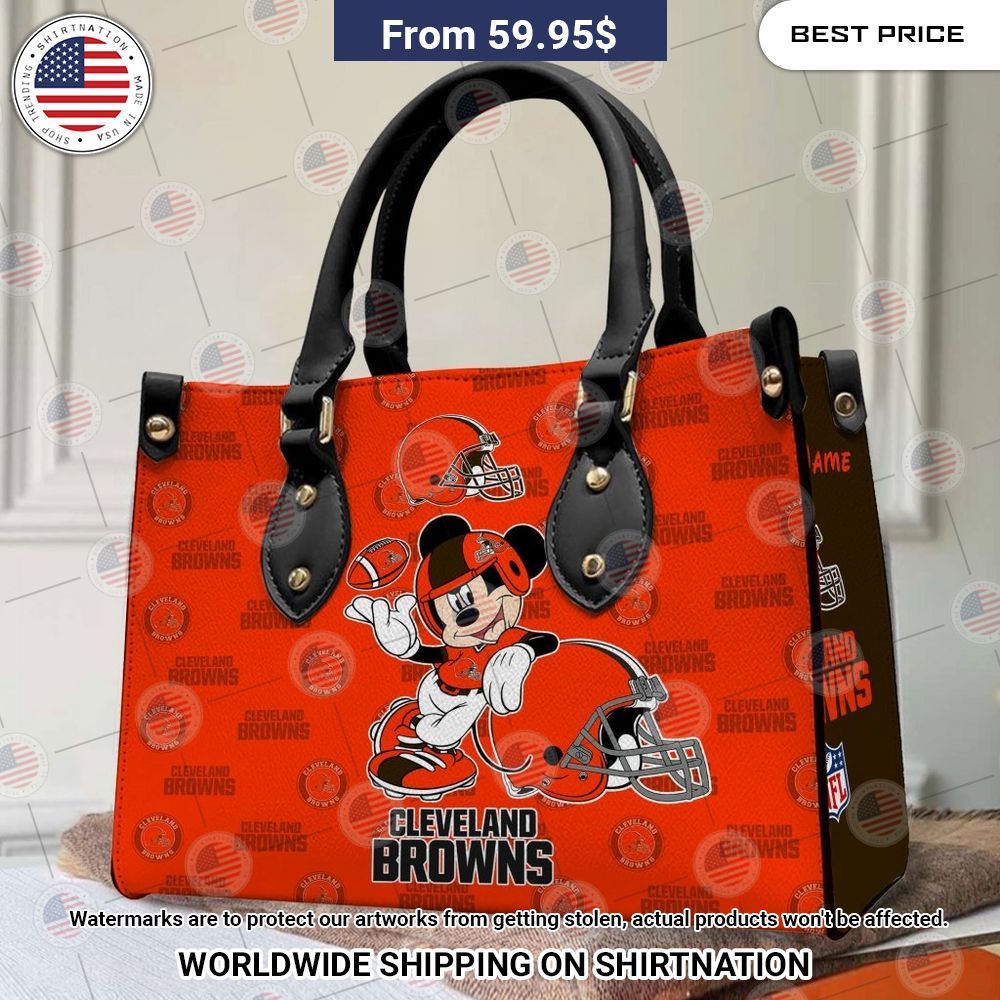 Custom Cleveland Browns Mickey Mouse Leather Handbag Nice photo dude