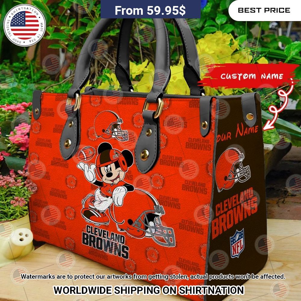 Custom Cleveland Browns Mickey Mouse Leather Handbag Trending picture dear