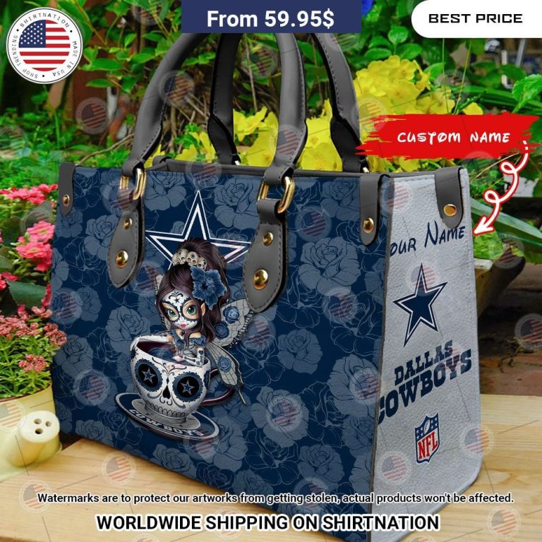 Custom Dallas Cowboys Sugar Skull Girl Leather Handbag Nice shot bro