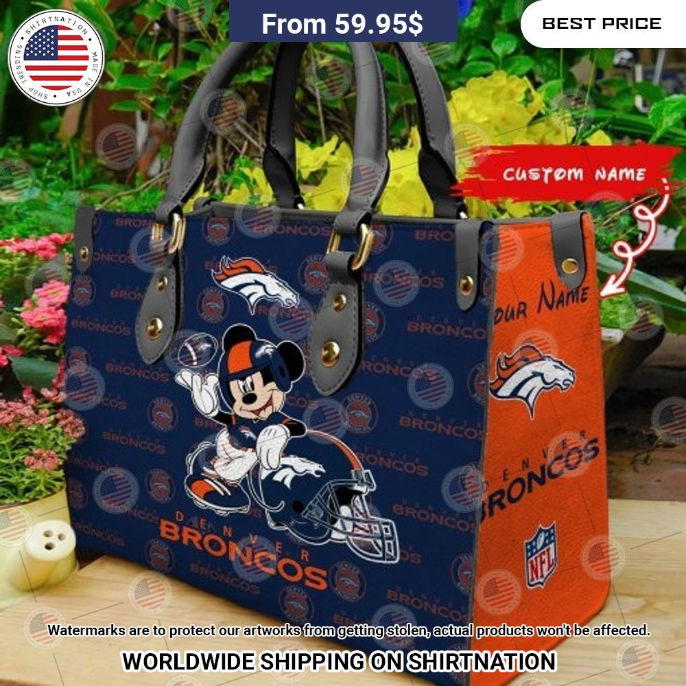 Custom Denver Broncos Mickey Mouse Leather Handbag Eye soothing picture dear