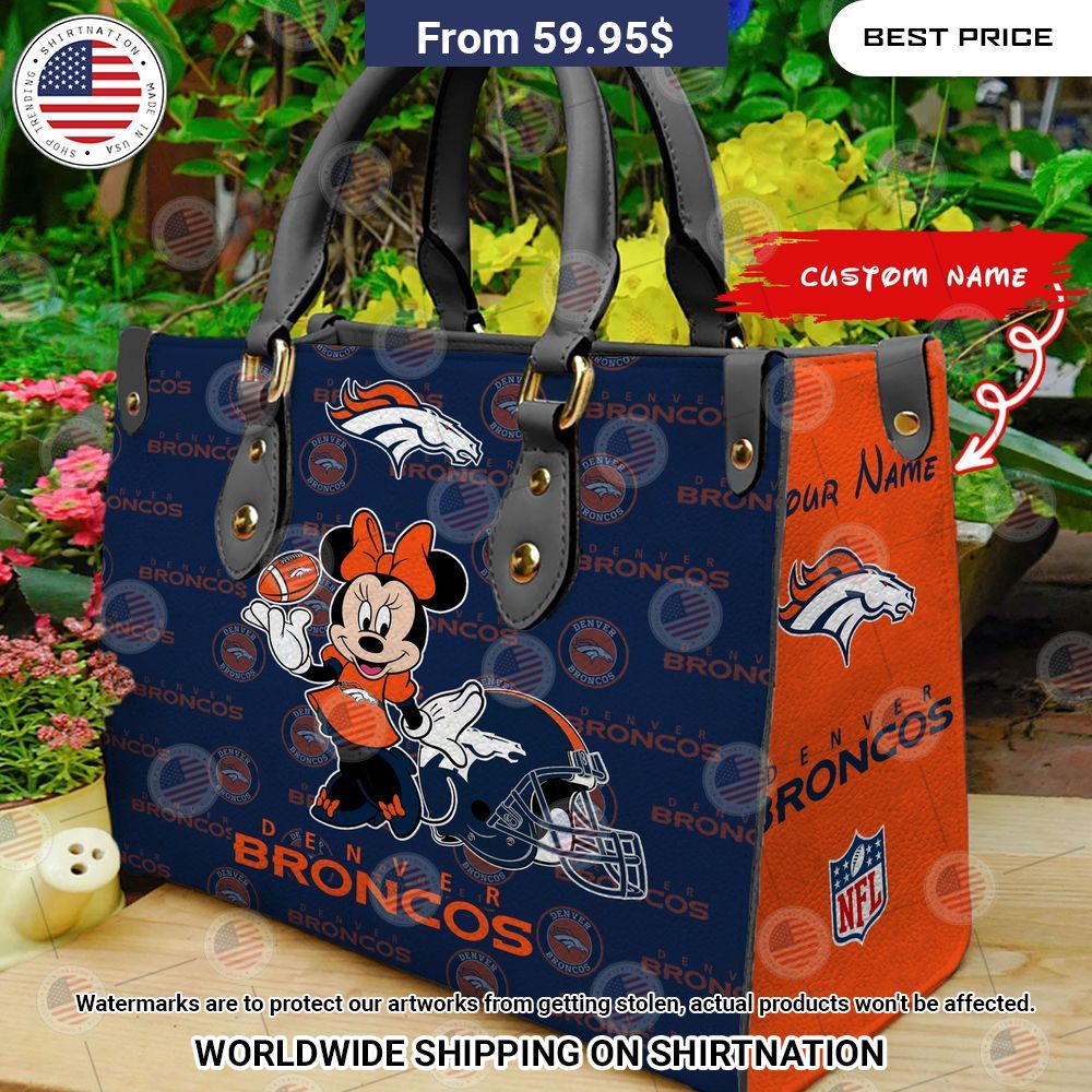 Custom Denver Broncos Minnie Mouse Leather Handbag Natural and awesome