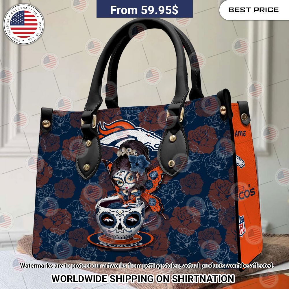 Custom Denver Broncos Sugar Skull Girl Leather Handbag Loving click