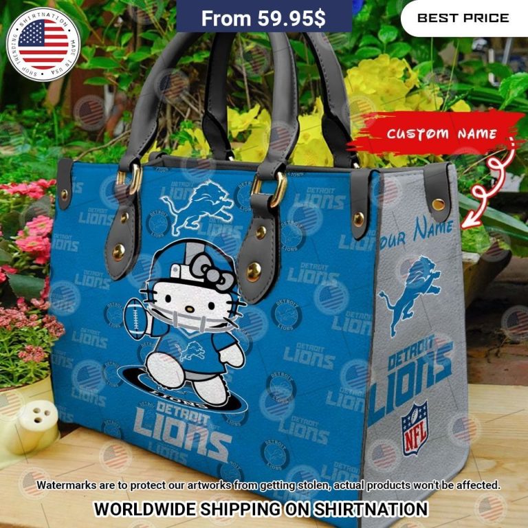 Custom Detroit Lions Hello Kitty Leather Handbag Selfie expert