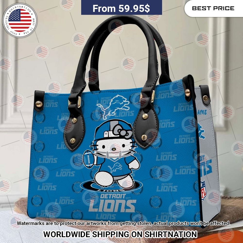 Custom Detroit Lions Hello Kitty Leather Handbag You look lazy