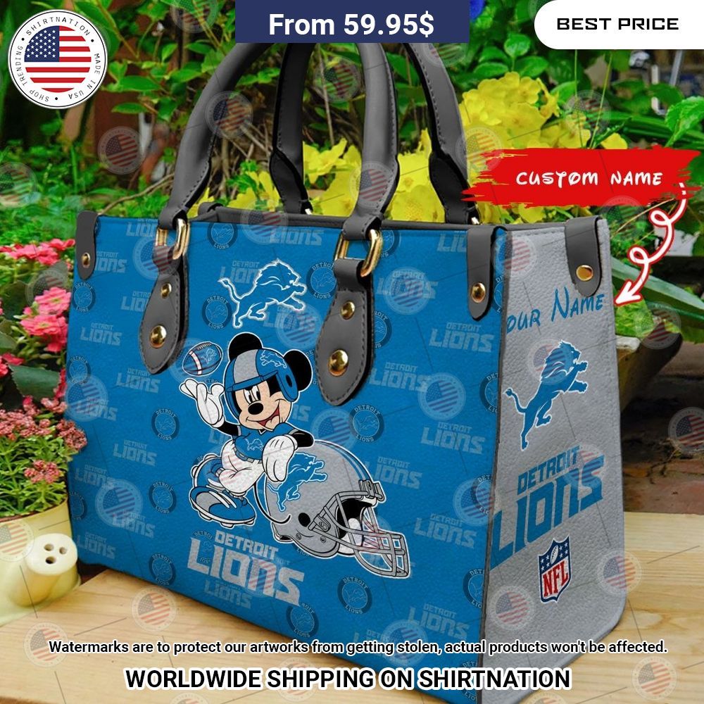 Custom Detroit Lions Mickey Mouse Leather Handbag Lovely smile