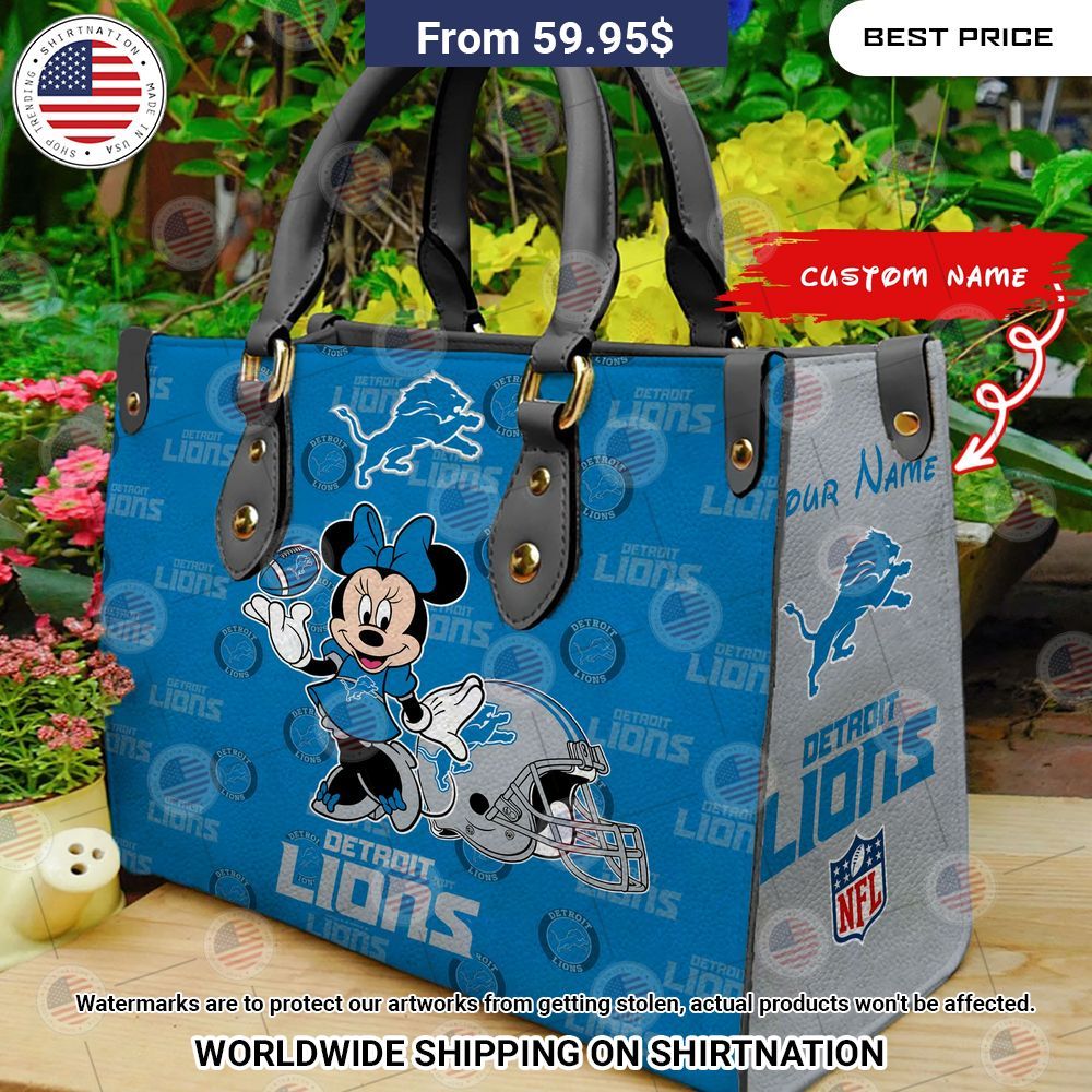 Custom Detroit Lions Minnie Mouse Leather Handbag Beauty queen