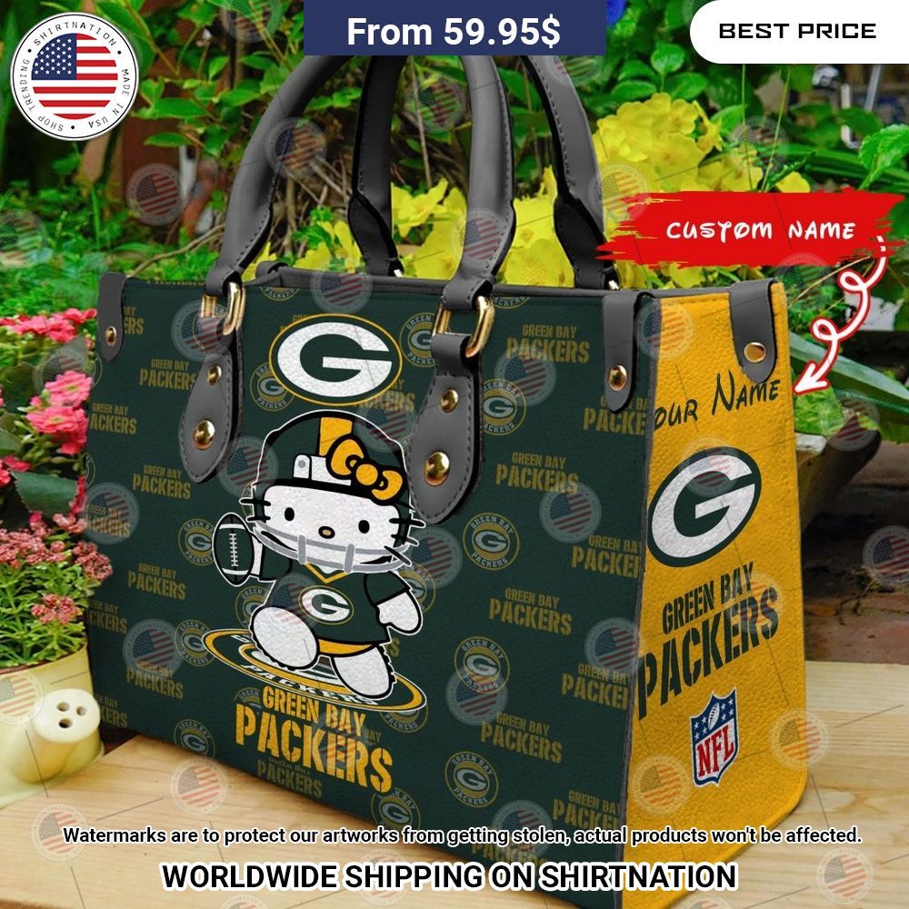 Custom Green Bay Packers Hello Kitty Leather Handbag Natural and awesome