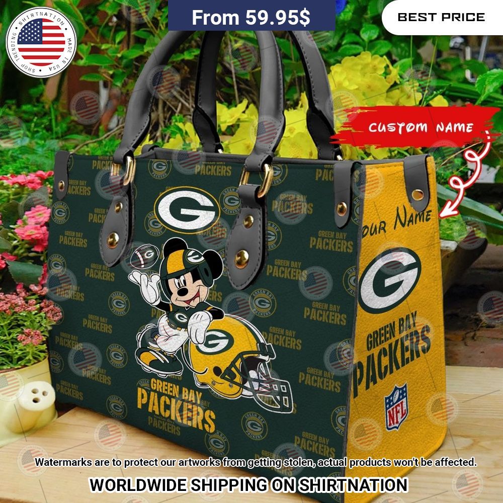 Custom Green Bay Packers Mickey Mouse Leather Handbag Cuteness overloaded