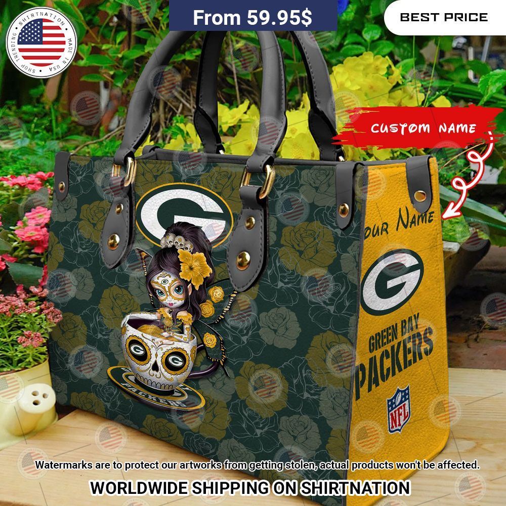BEST Green Bay Packers Sugar Skull Girl Custom Leather Handbags