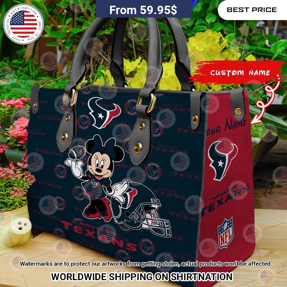 Custom Houston Texans Minnie Mouse Leather Handbag Selfie expert