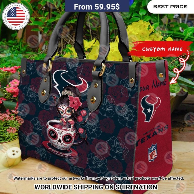 Custom Houston Texans Sugar Skull Girl Leather Handbag Damn good