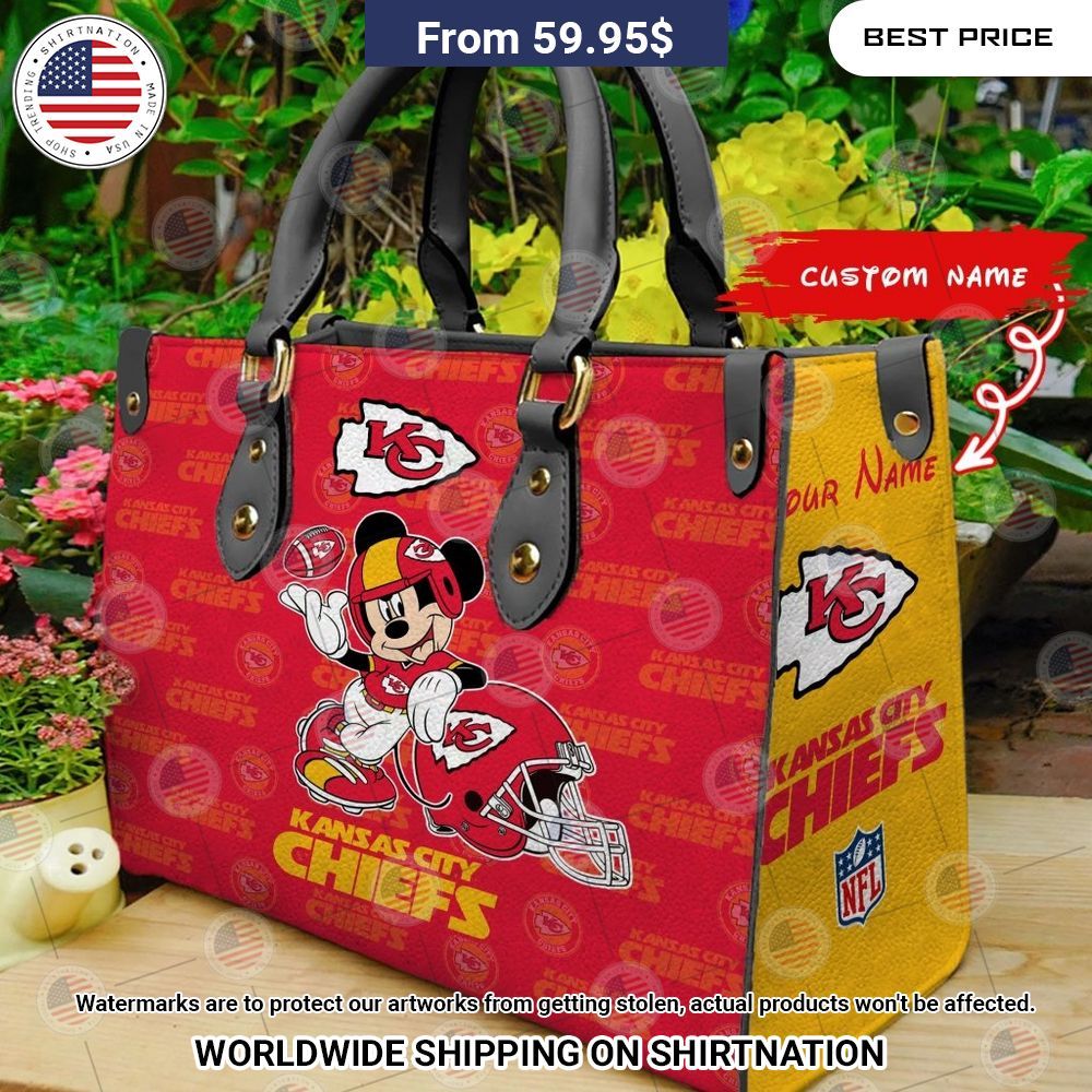 Custom Kansas City Chiefs Mickey Mouse Leather Handbag I like your hairstyle