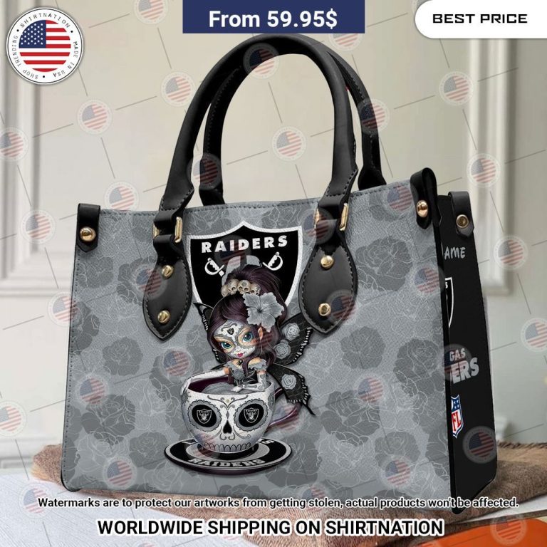 Custom Las Vegas Raiders Sugar Skull Girl Leather Handbag Best picture ever