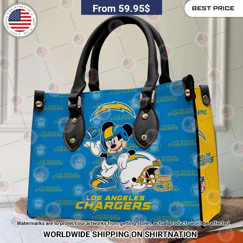 Custom Los Angeles Chargers Mickey Mouse Leather Handbag Loving click