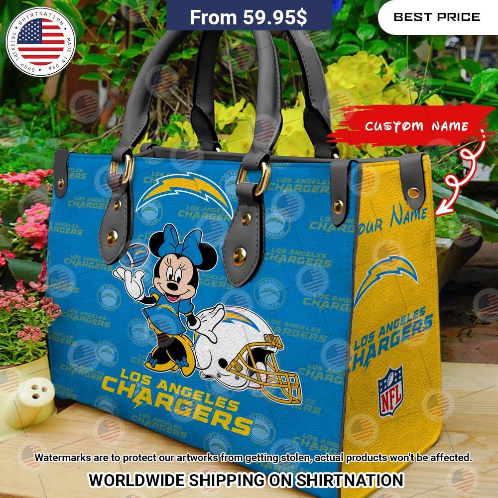 Custom Los Angeles Chargers Minnie Mouse Leather Handbag Good one dear