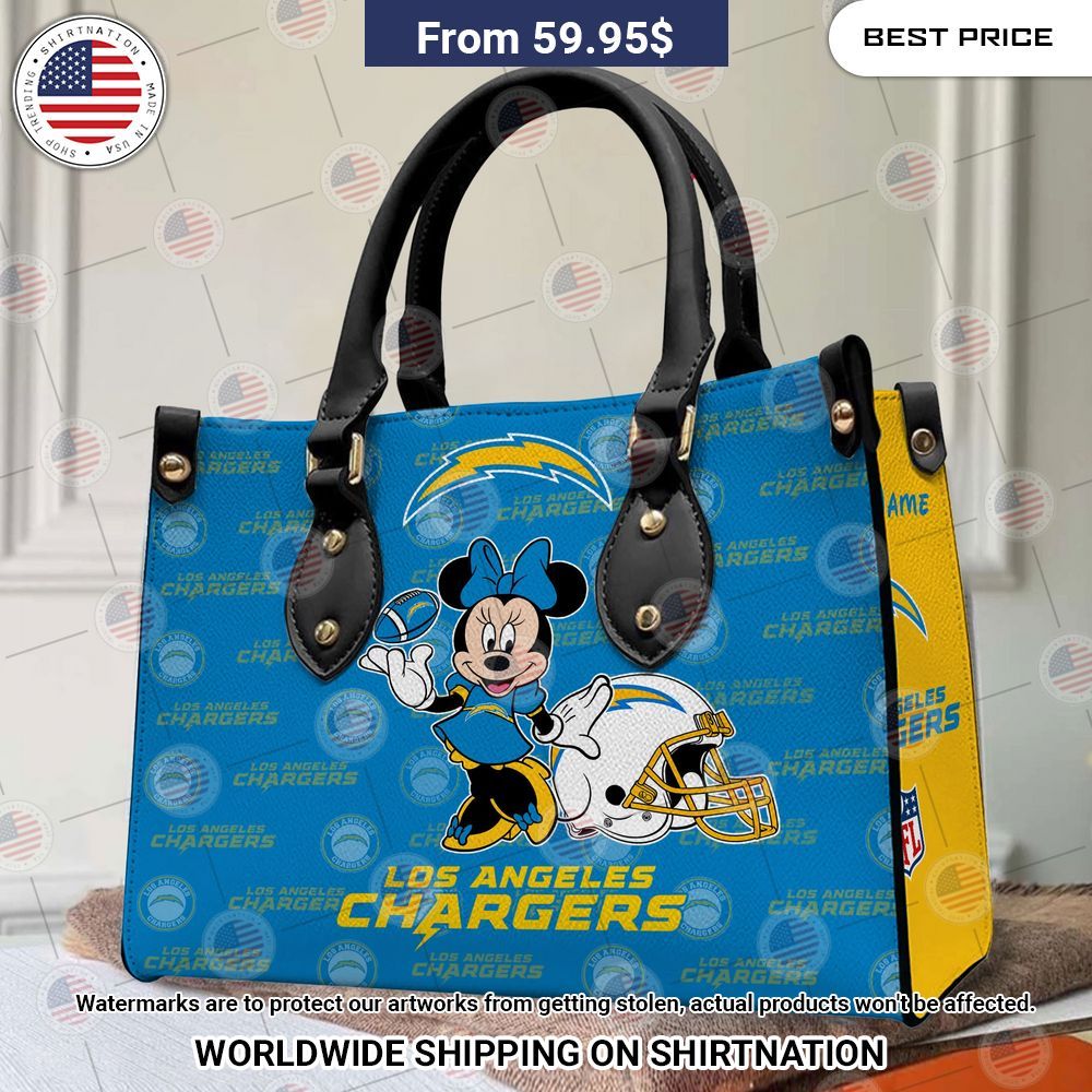 Custom Los Angeles Chargers Minnie Mouse Leather Handbag Awesome Pic guys