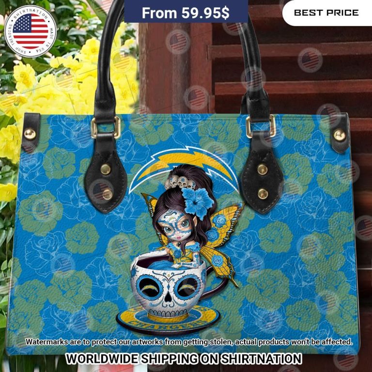 Custom Los Angeles Chargers Sugar Skull Girl Leather Handbag Good one dear