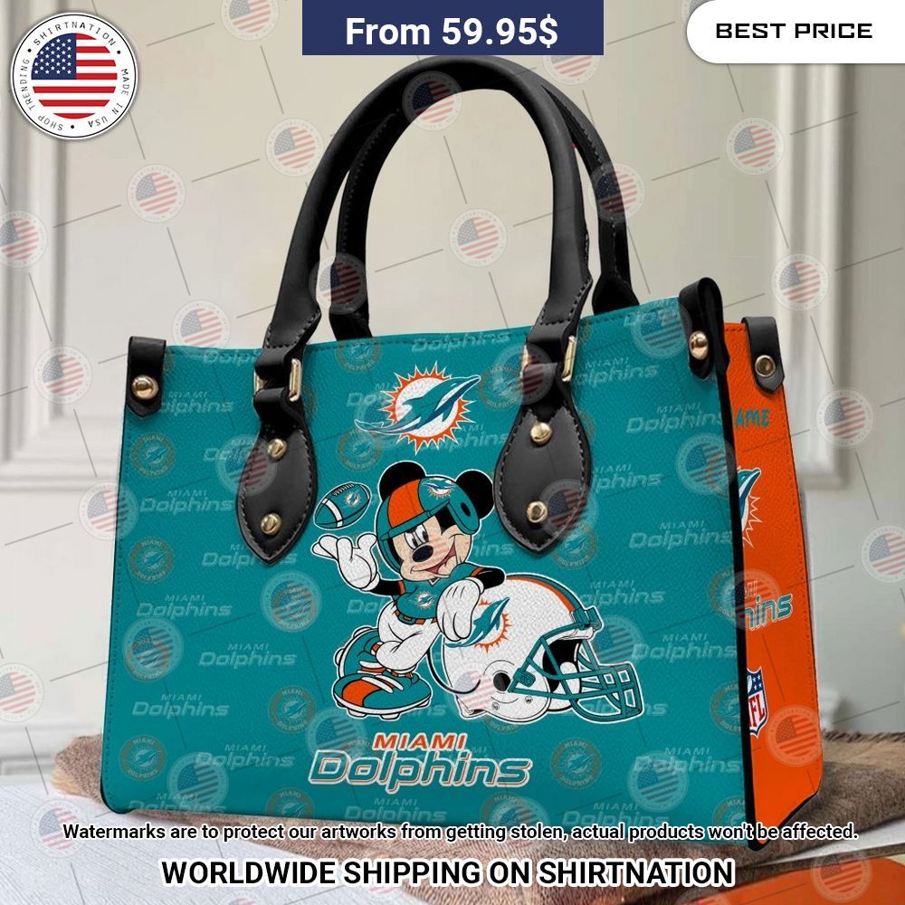 BEST Miami Dolphins Mickey Mouse Custom Leather Handbags