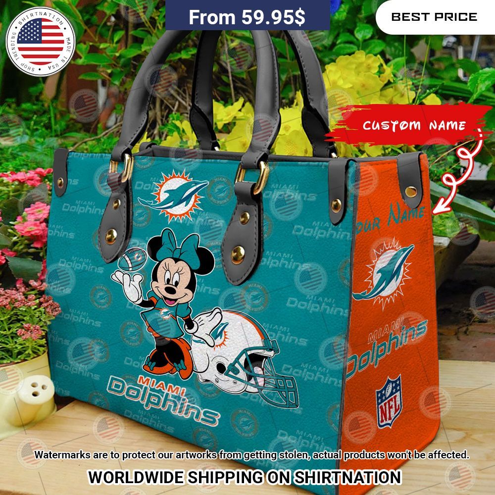 Custom Miami Dolphins Minnie Mouse Leather Handbag Cool look bro