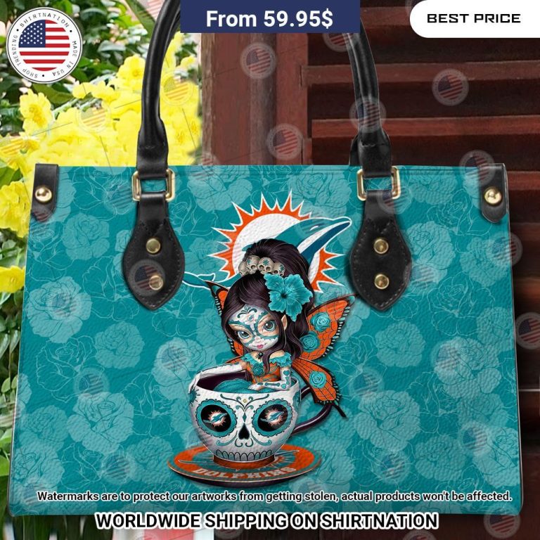 Custom Miami Dolphins Sugar Skull Girl Leather Handbag Looking so nice