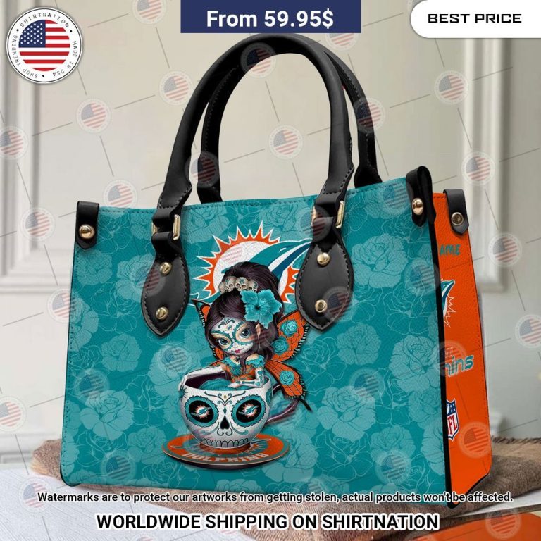 Custom Miami Dolphins Sugar Skull Girl Leather Handbag You look lazy