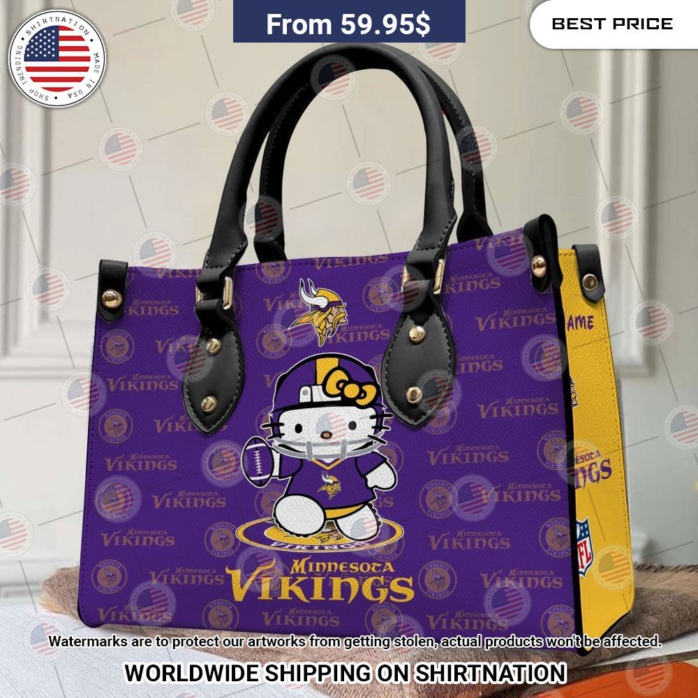 Custom Minnesota Vikings Hello Kitty Leather Handbag Such a charming picture.