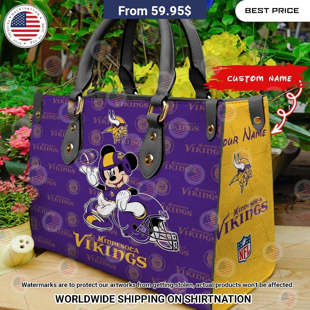 BEST Minnesota Vikings Mickey Mouse Custom Leather Handbags